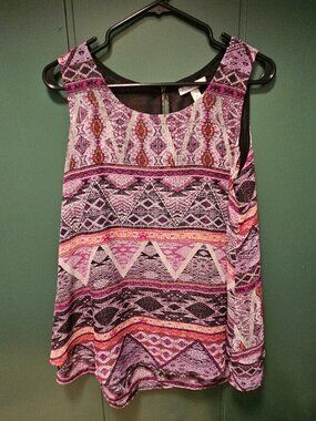DB Established 1962 Sleeveless Women's Top Aztec Vibrant Print Boho Size M